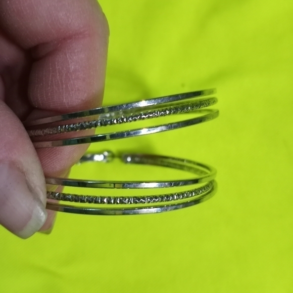 Silvertone large triple layer hoop earrings - Picture 1 of 5